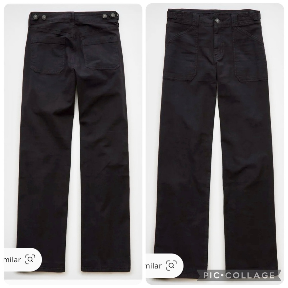 AE Stovepipe Wide Leg American Eagle Outfitters Mid Rise Black Jeans 00 R
